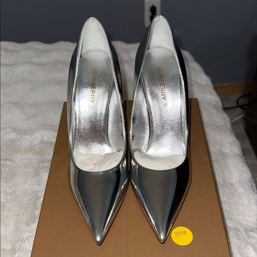Burberry Aubri Metallic Silver Women's Heels